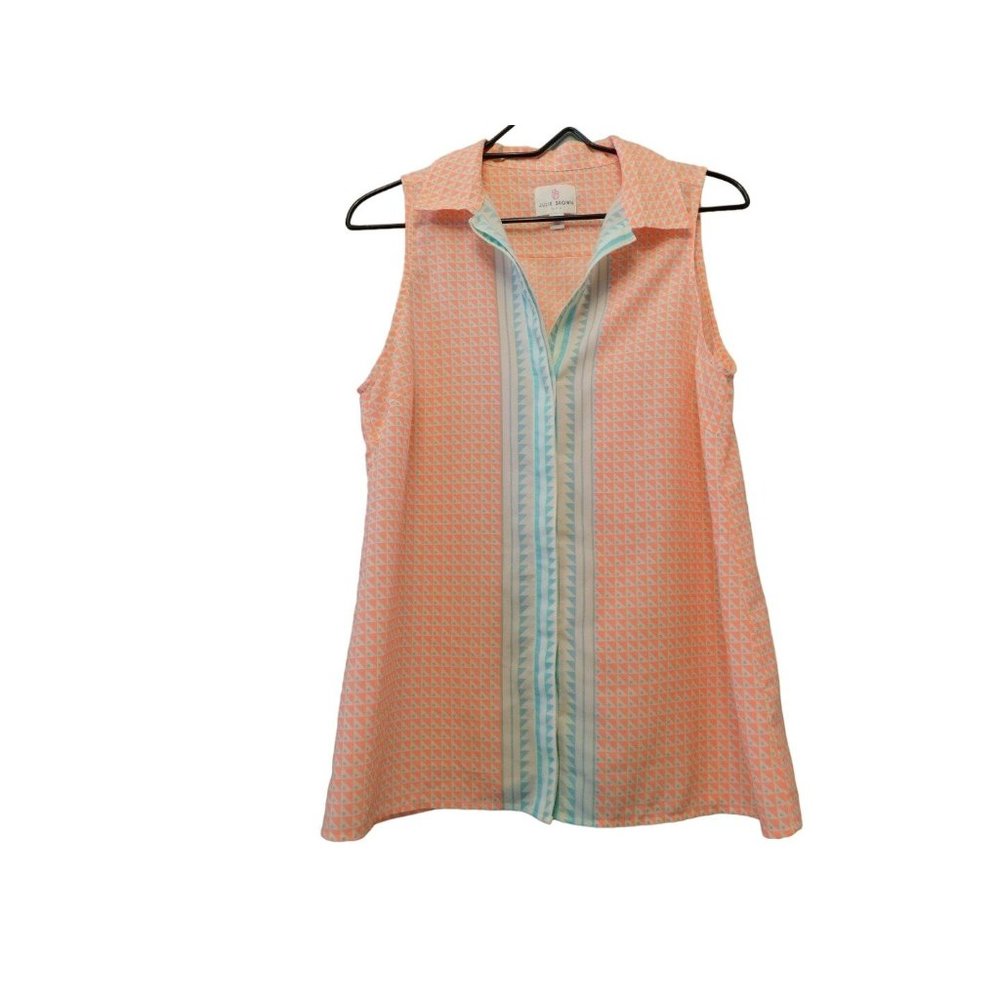 Sleeveless Peach Patterned Polo Tunic with Stripe Placket